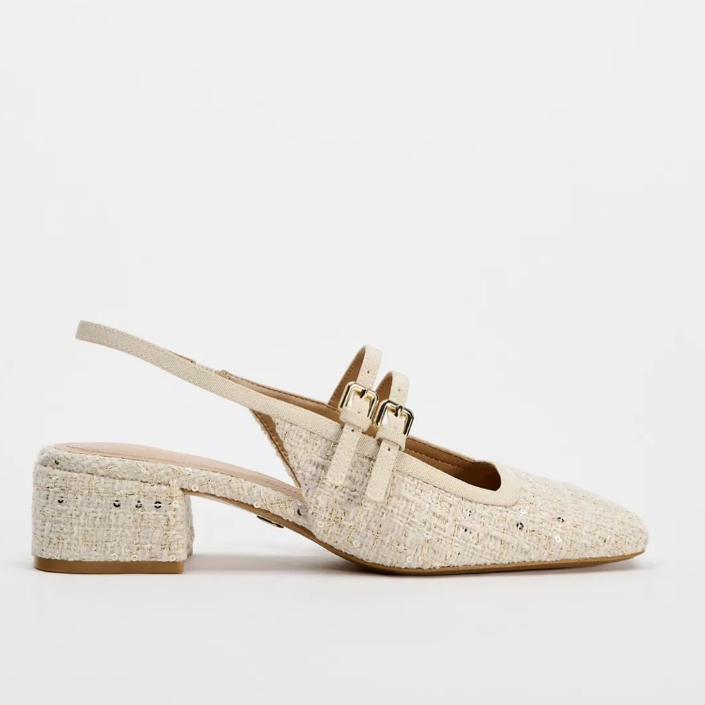 Zara Off-White Slingback Double Buckle Shoes - US 6.5, EU 37 BNWT